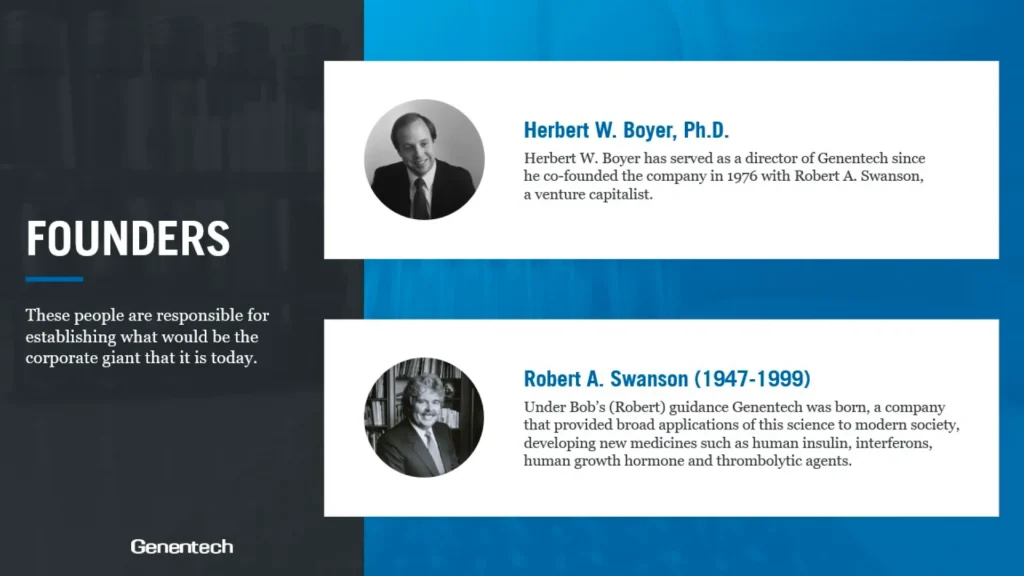 Founders_Herbert_W_Boyer_Robert_A_Swanson_Genentech_Presentation_Portfolio Slide 8